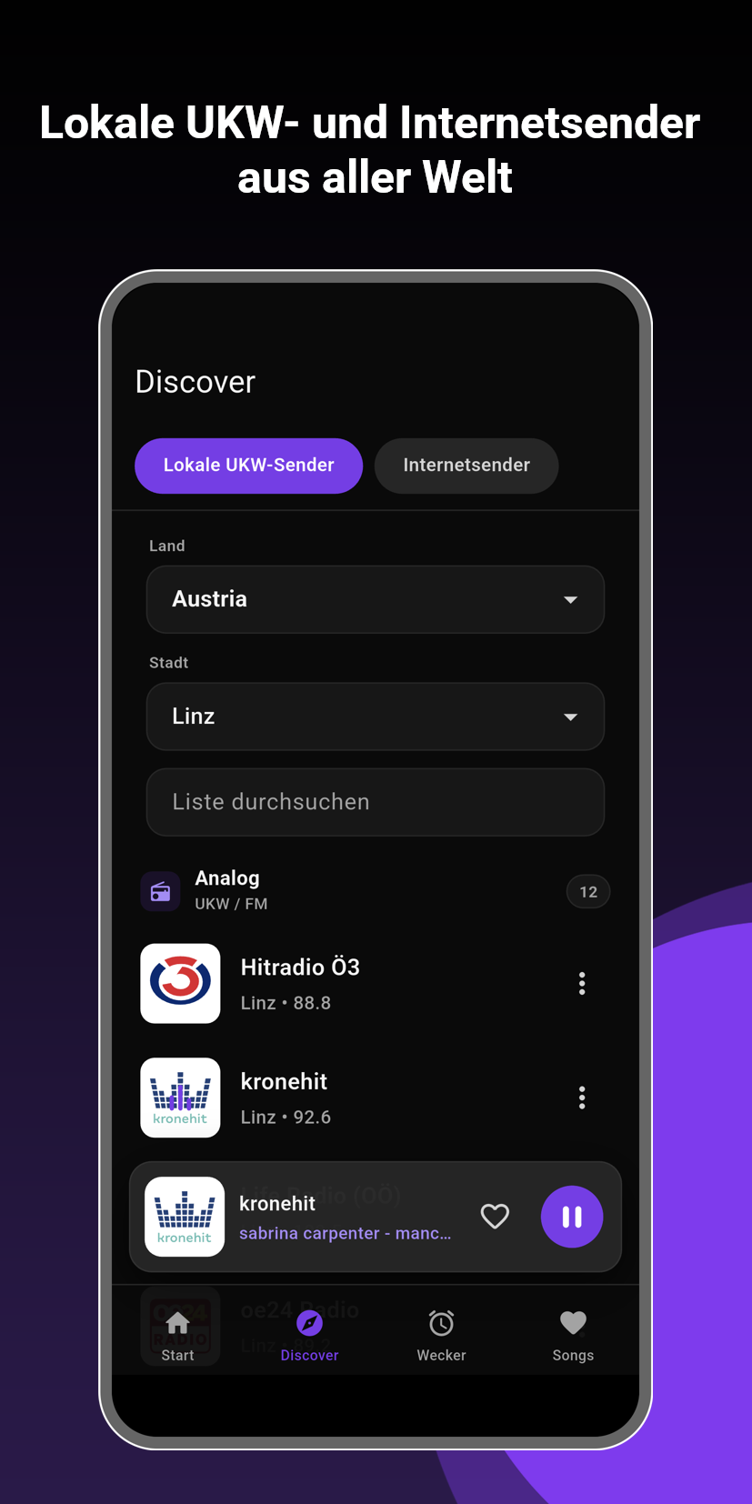 Lokale UKW-Sender und Internetradios aus aller Welt