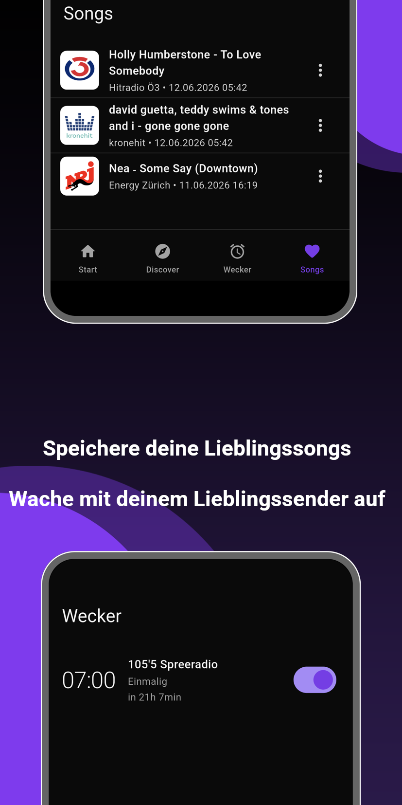 Speichere deine Lieblingssongs und wache mit deinem Lieblingssender auf