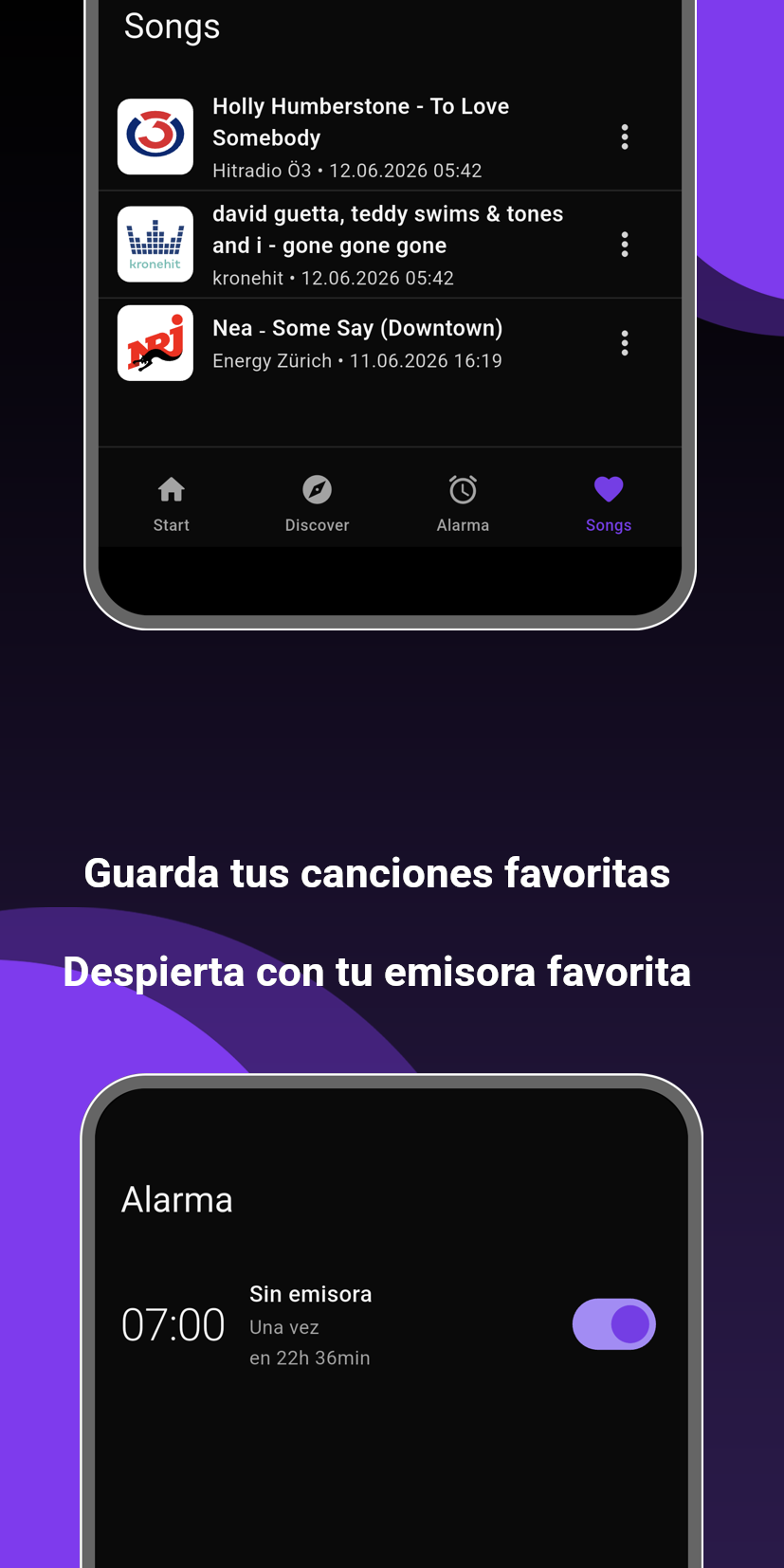 Guarda tus canciones favoritas y despierta con tu emisora favorita