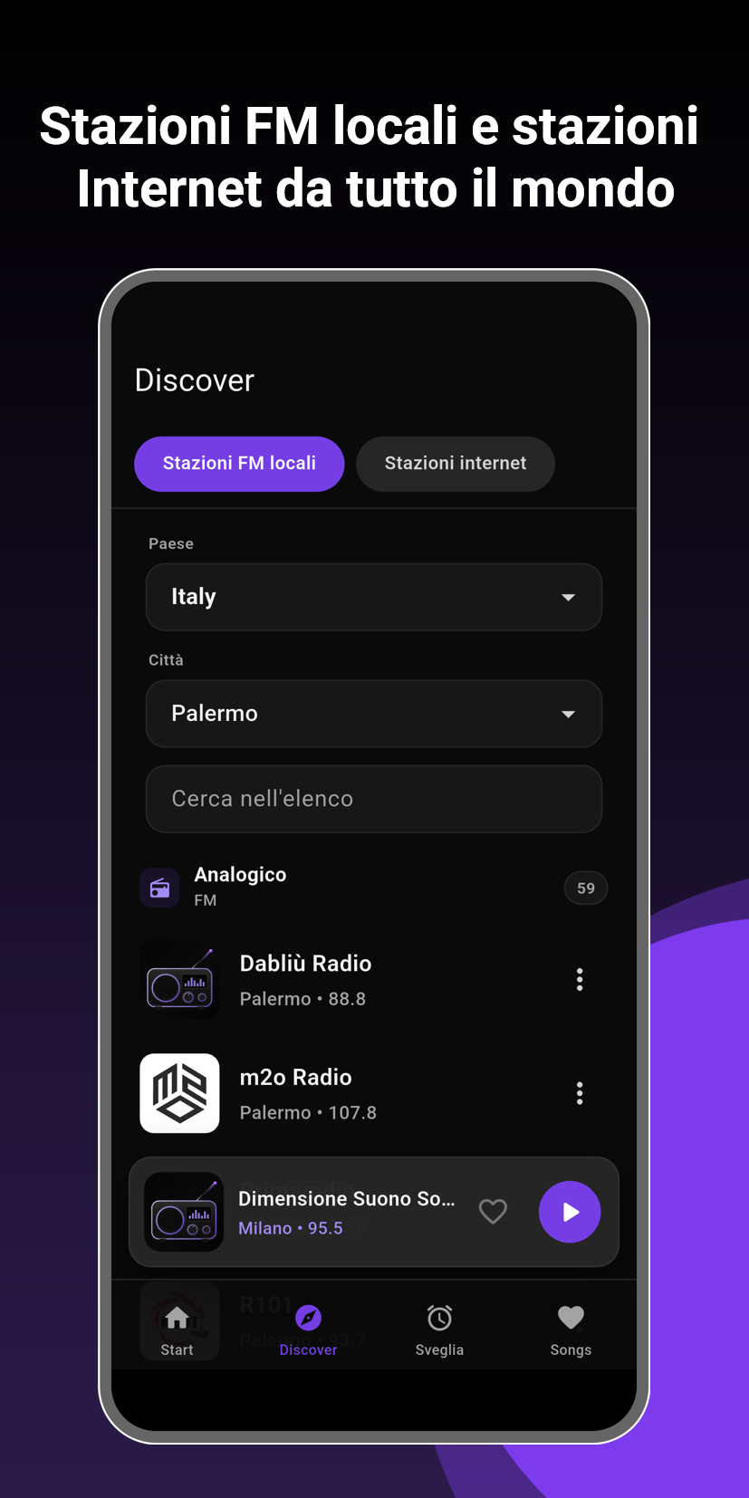 Stazioni FM locali e radio internet da tutto il mondo