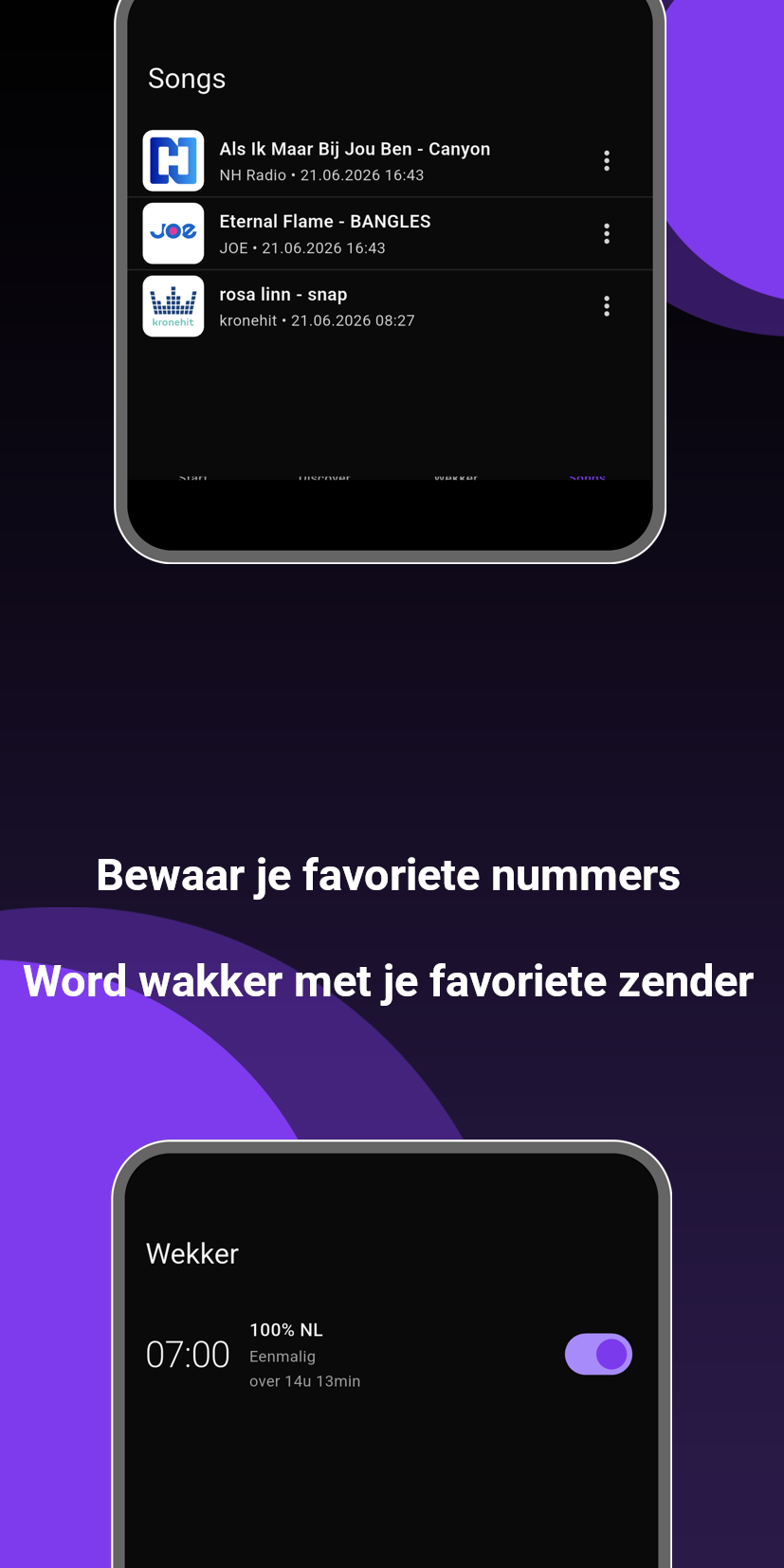Bewaar je favoriete nummers en word wakker met je favoriete zender