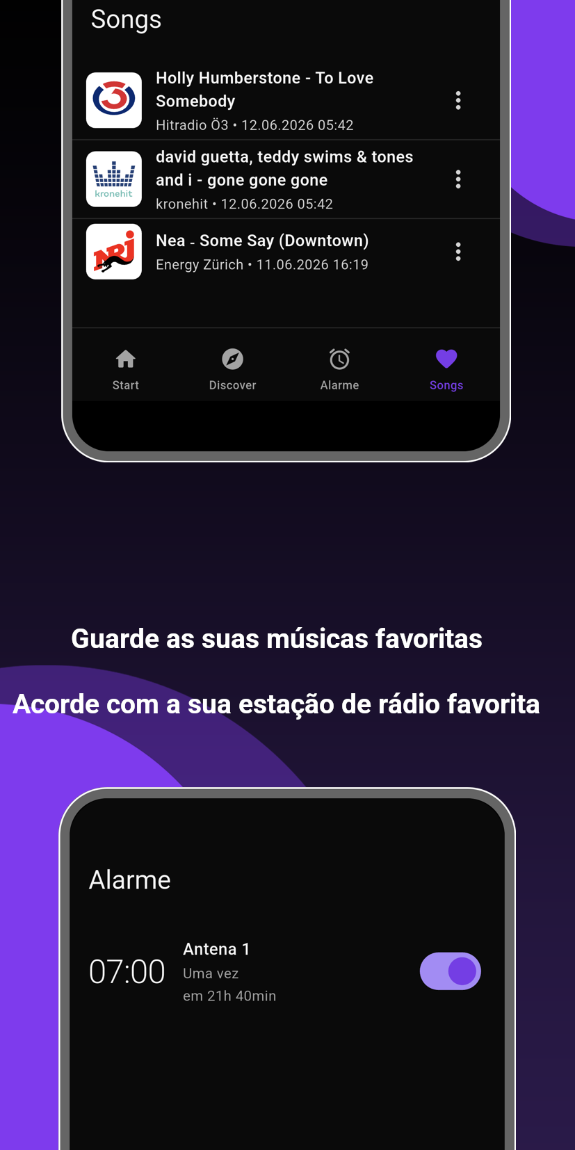 Guarda as tuas músicas favoritas e acorda com a tua estação favorita